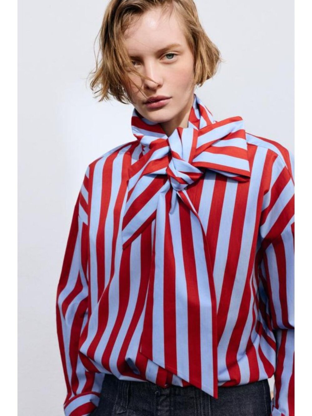ZARA BOW NECK STRIPED SHIRT